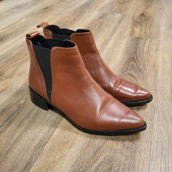 fabianelli Shoes - FABIANELLI Pointed Toe Women's Ankle Leather Boots Chelsea Booties Size 8 Brown